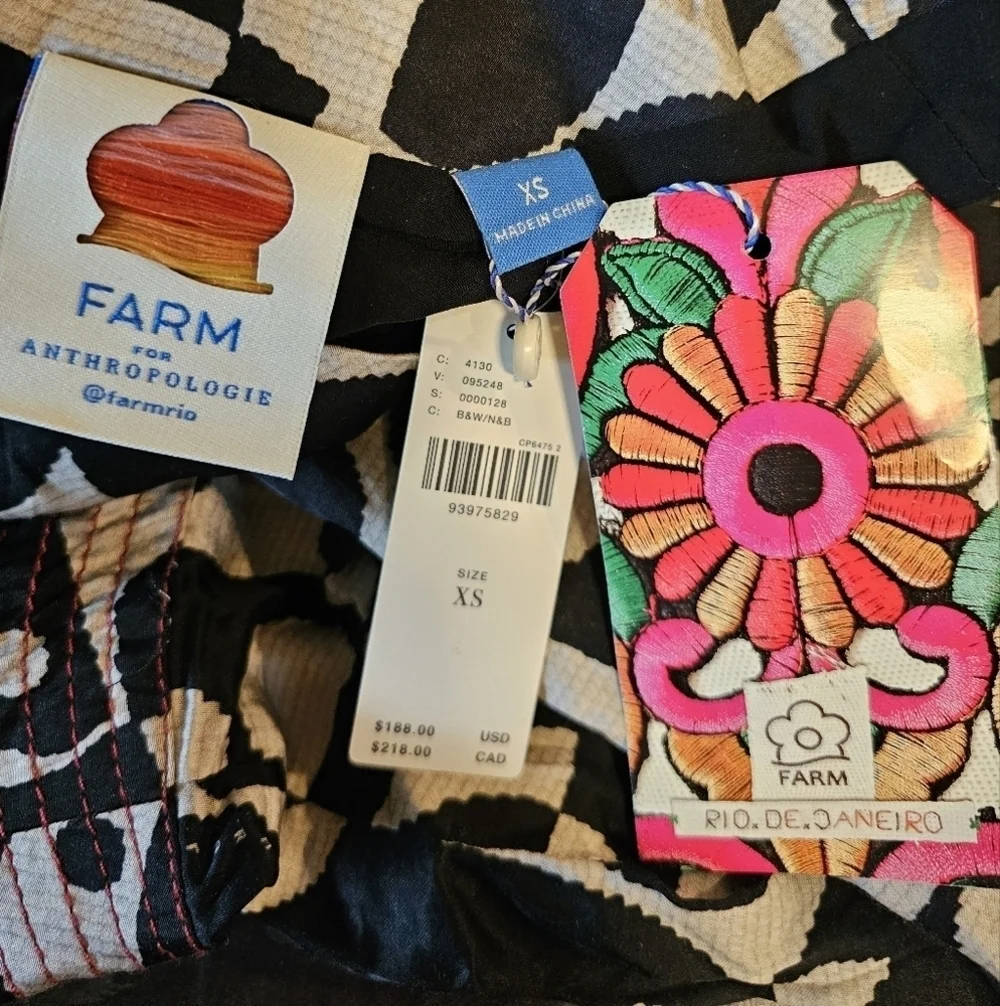 Farm Rio x Anthropologie Geo Toucan Mini Dress, Flutter Cuffs & Hem, Black White